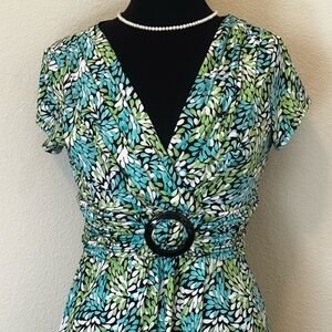 Studio I Leaf Pattern Spring Dress - Green & Blue 8